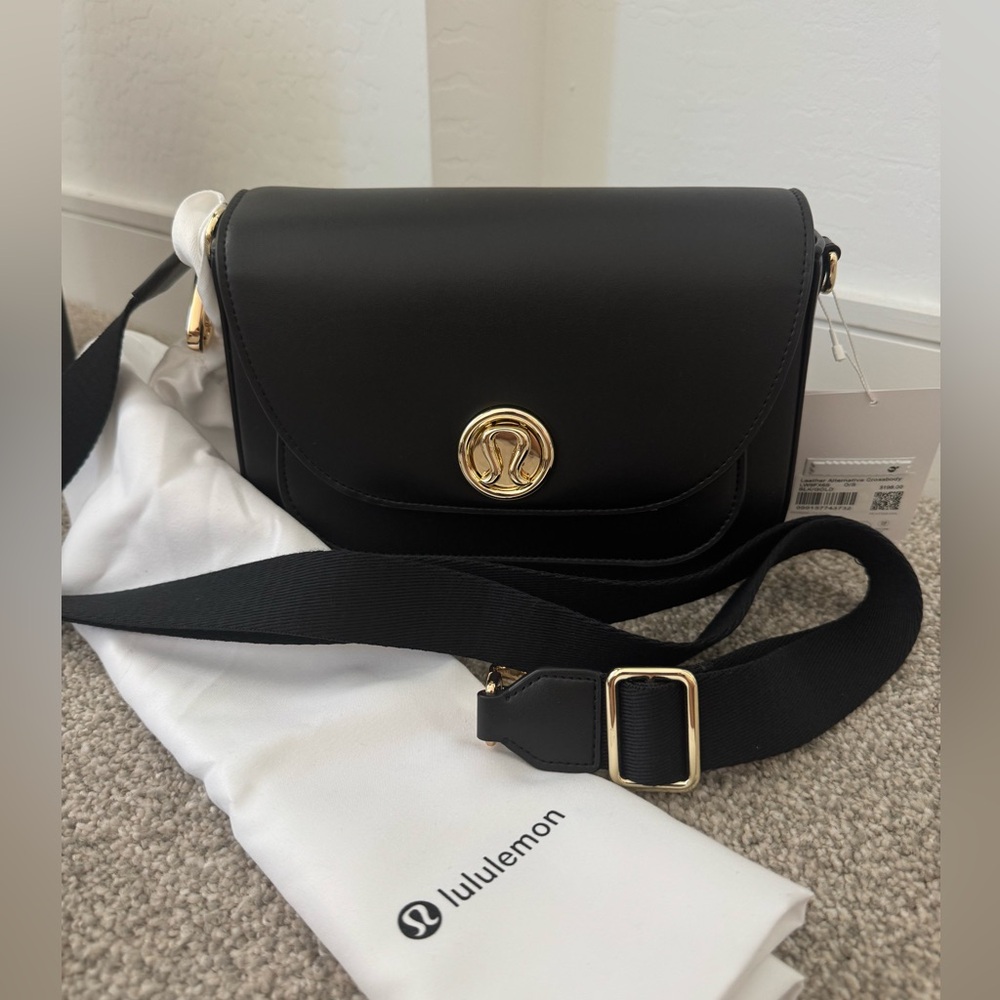 Leather Alternative Lululemon athletica Black and Gold Crossbody Bag